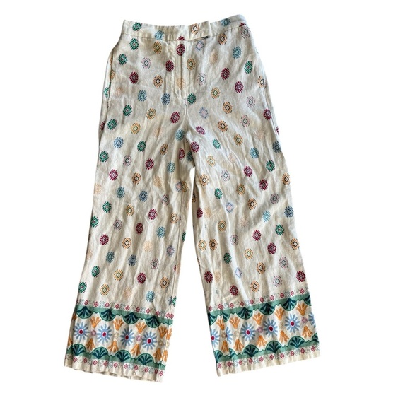 Maison D’ Amelie PRINTED LINEN BLEND CULOTTES PANTS WHITE BOHO PANTS SZ SMALL - Picture 8 of 8
